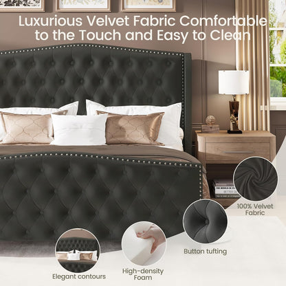 Modern Wingback Tufted Upholstered Queen Size Bed