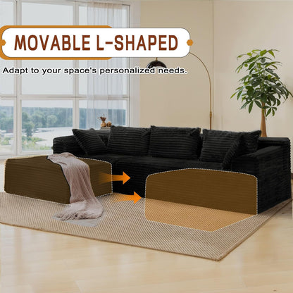 Modern L-Shape Convertible Sectional Sofa with Ottoman – Black Fabric Finish