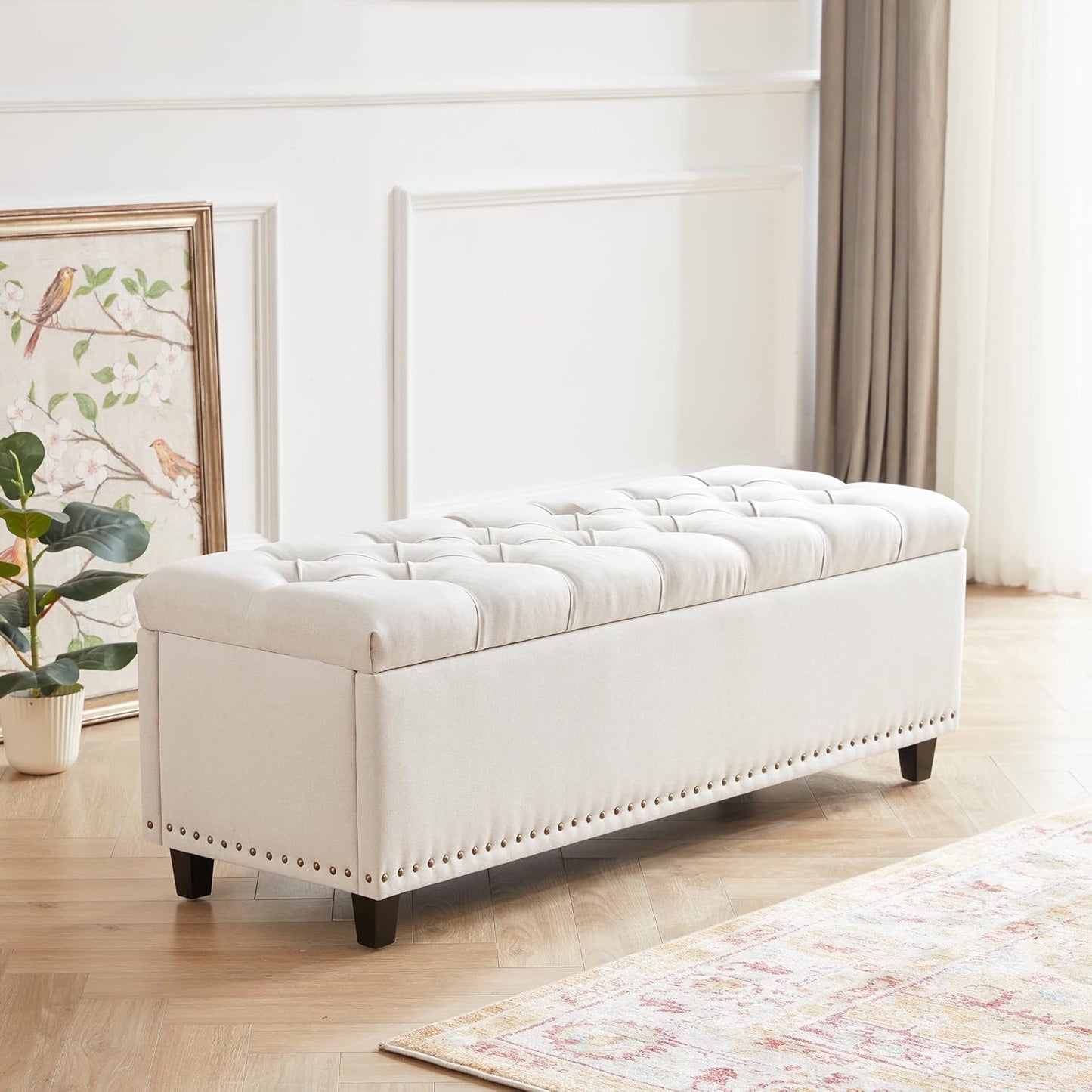 Tufted Storage Ottoman Bench with Safety Hinge & Rivets