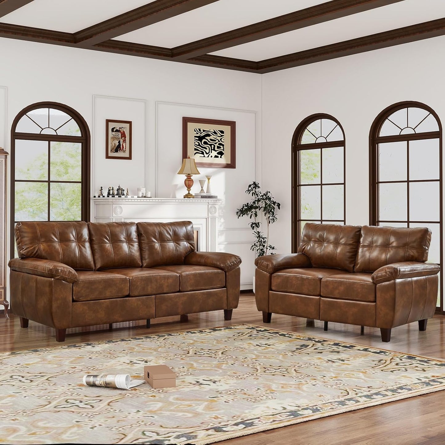 Leatherette 3 + 2 Seater Sofa Set Modern Living Room