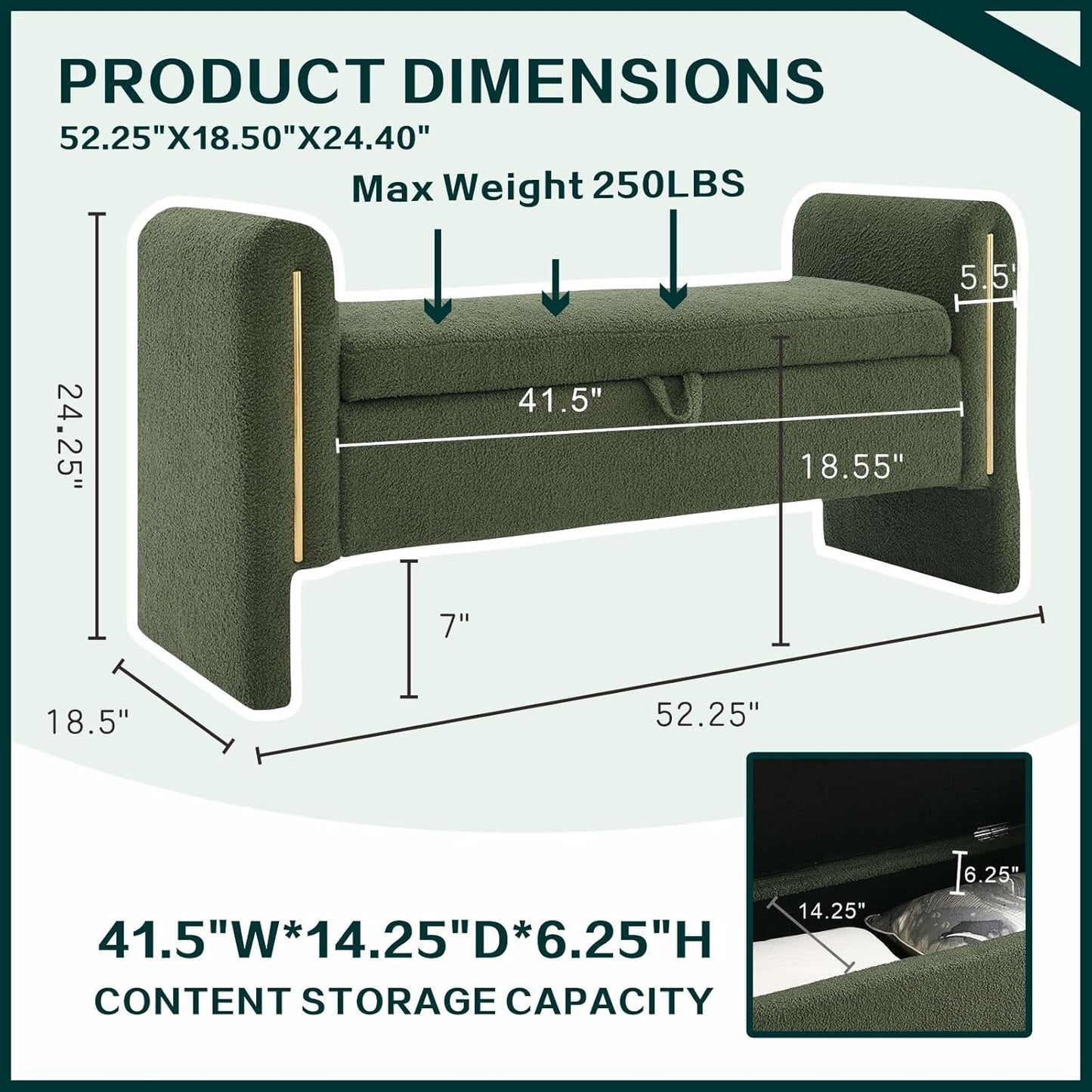 Modern Upholstered Storage Bench with Armrests