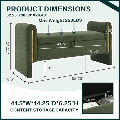 Modern Upholstered Storage Bench with Armrests