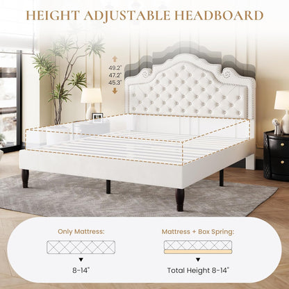 Luxury Tufted Queen Size Upholstered Bed with Curved Headboard