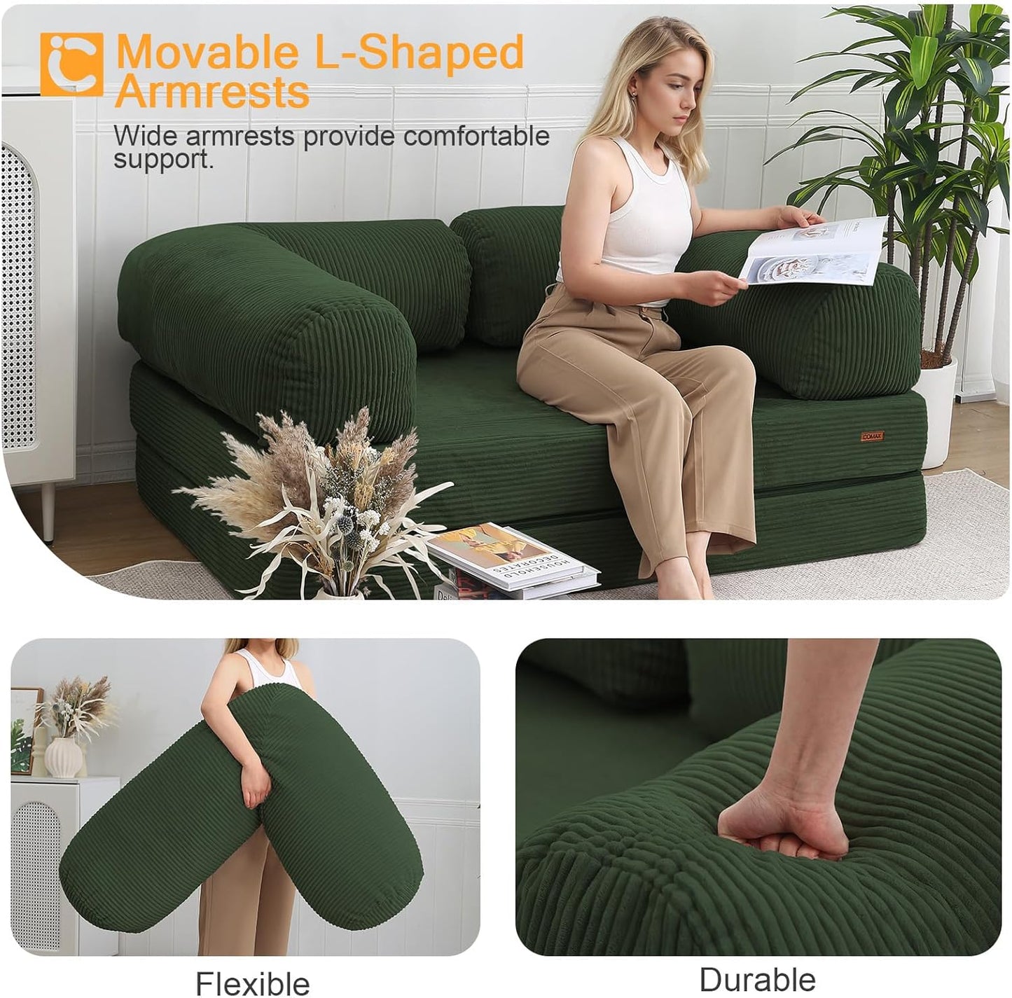 Convertible Folding Loveseat Sofa Bed Floor Couch Green