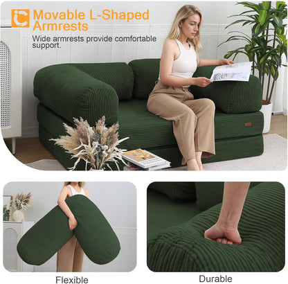 Convertible Folding Loveseat Sofa Bed Floor Couch Green