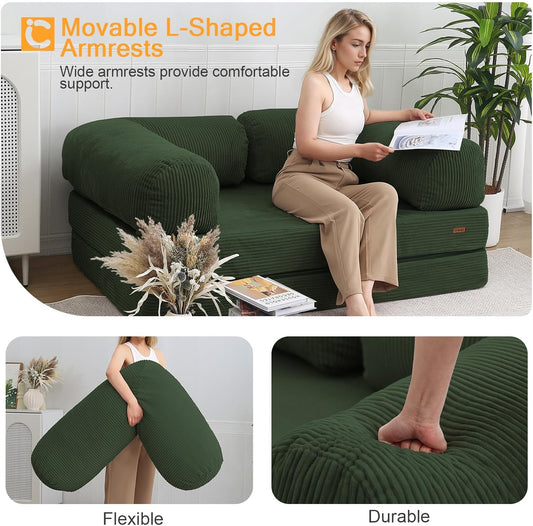 Convertible Folding Loveseat Sofa Bed Floor Couch Green