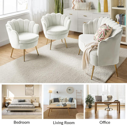 Modern Velvet 3 Piece Sofa Set Barrel Chair Loveseat