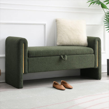 Modern Upholstered Storage Bench with Armrests