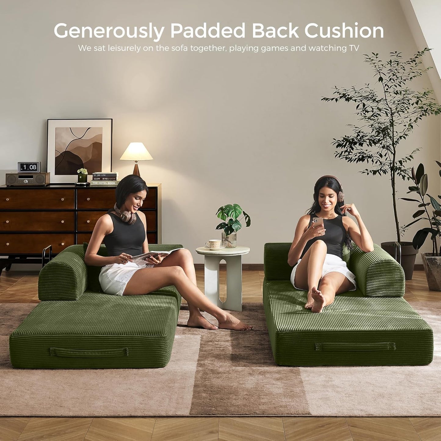 Convertible Fabric Sofa Bed Foldable Sleeper Couch Green