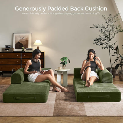 Convertible Fabric Sofa Bed Foldable Sleeper Couch Green