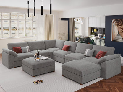 U Shape Modular Sectional Sofa with Ottoman Fabric Couch