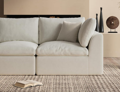 Modern L Shape Sectional Sofa Cream Fabric with Ottoman
