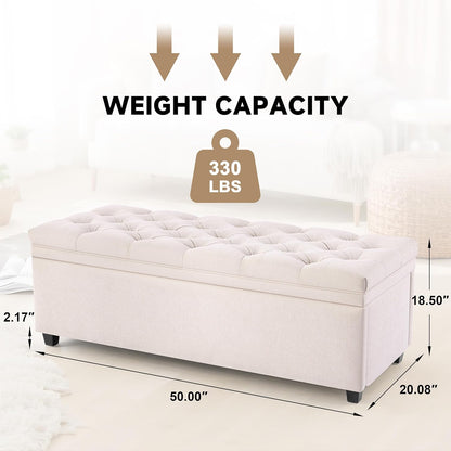 Modern Tufted Upholstered Storage Bench with Hidden Storage – Cream Beige