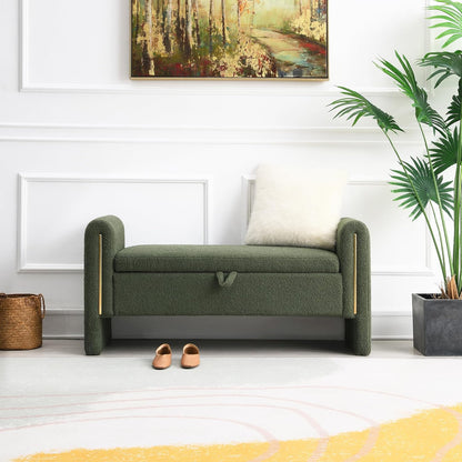 Modern Upholstered Storage Bench with Armrests