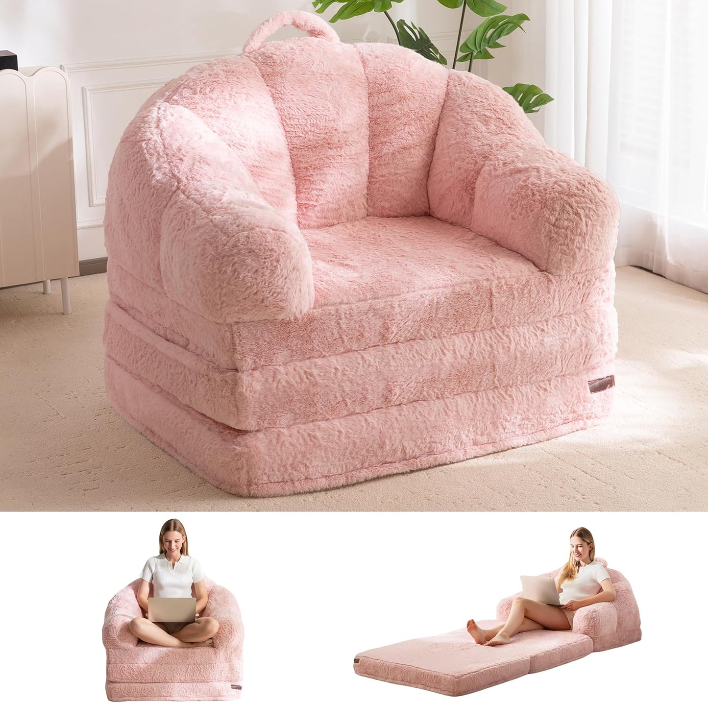 Foldable Plush Floor Sofa Bed Lounge Chair with Cushion