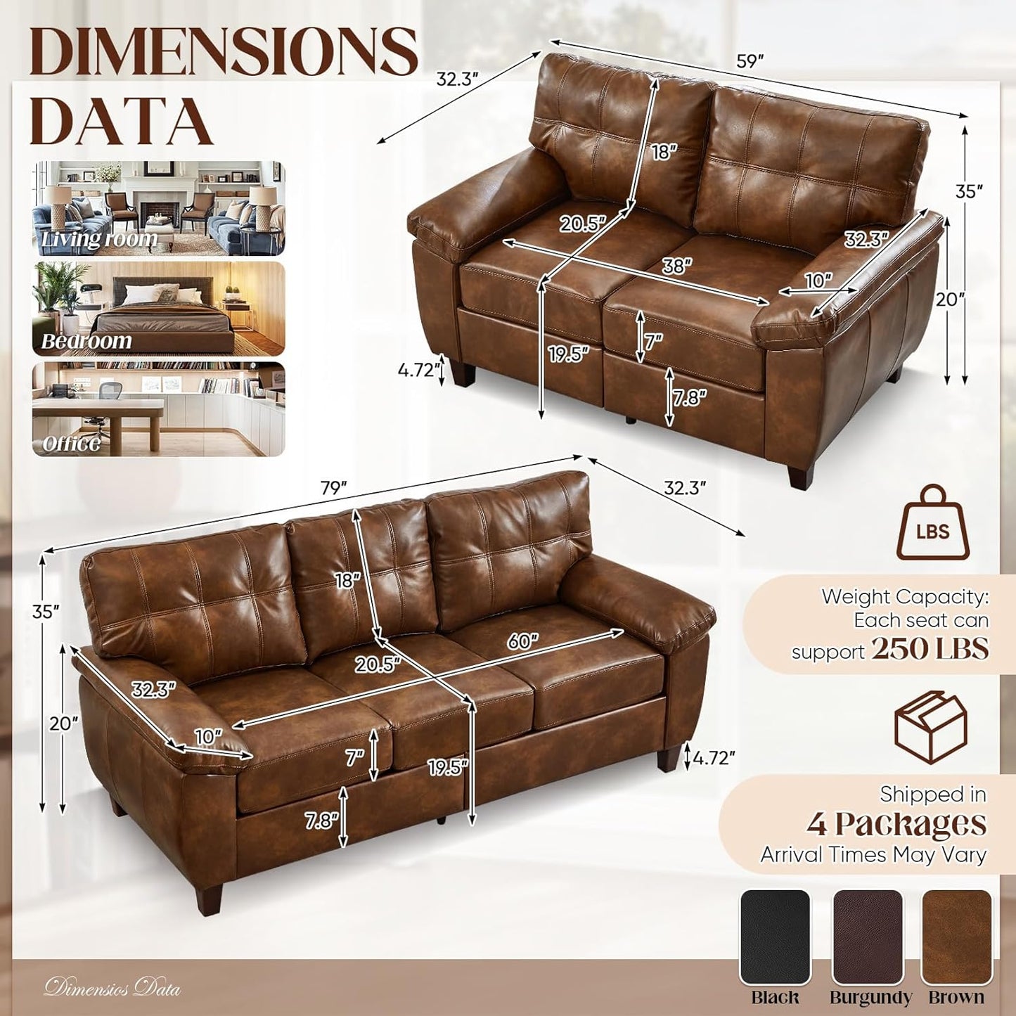 Leatherette 3 + 2 Seater Sofa Set Modern Living Room