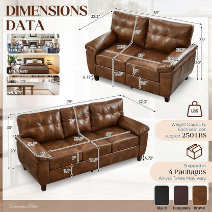 Leatherette 3 + 2 Seater Sofa Set Modern Living Room