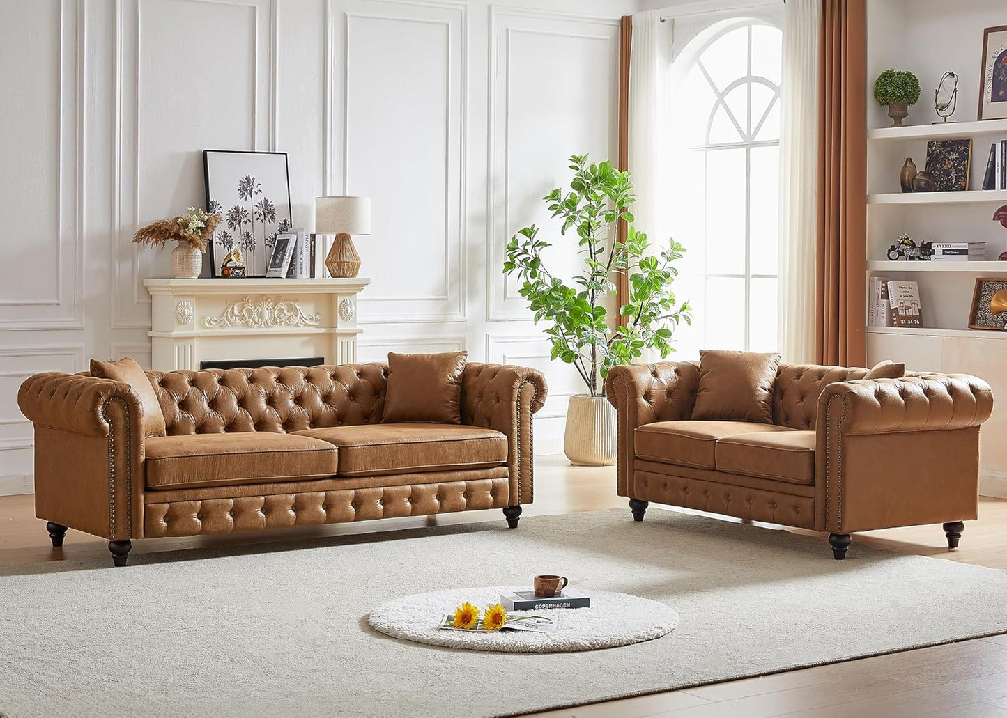 Classic Chesterfield Sofa Set Brown Tufted 3+2 Seater