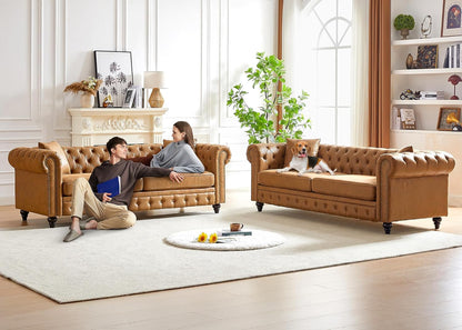 Luxury Chesterfield Style Leatherette Sofa Set (4 Seater + Loveseat)