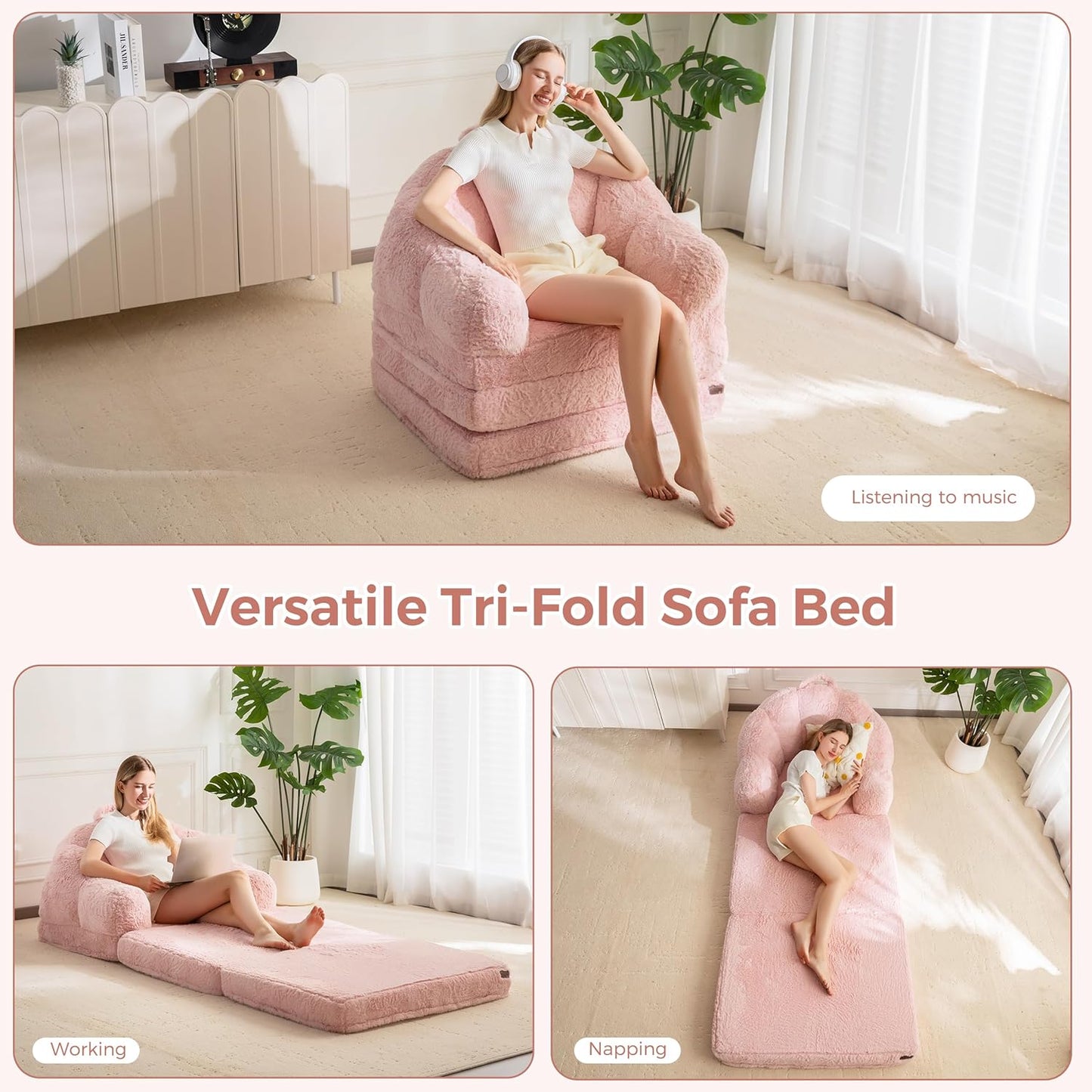 Foldable Plush Floor Sofa Bed Lounge Chair with Cushion