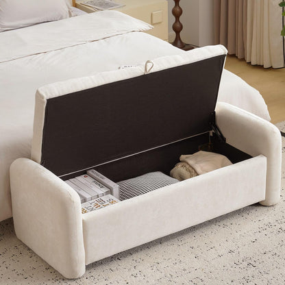 Modern Upholstered Storage Bench with Armrests – Tufted Ottoman Bench