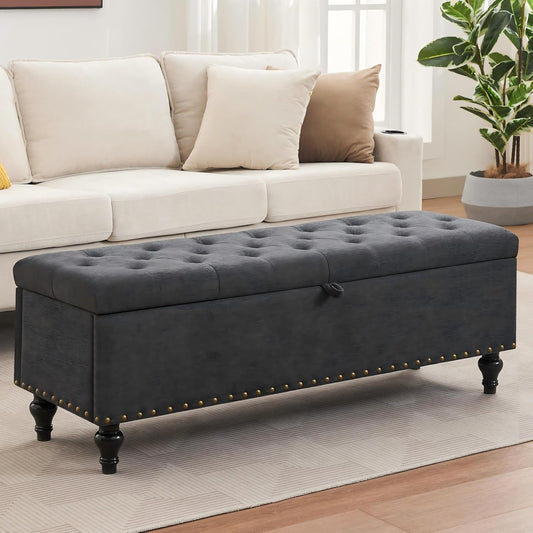Classic Tufted Storage Bench with Nailhead Trim