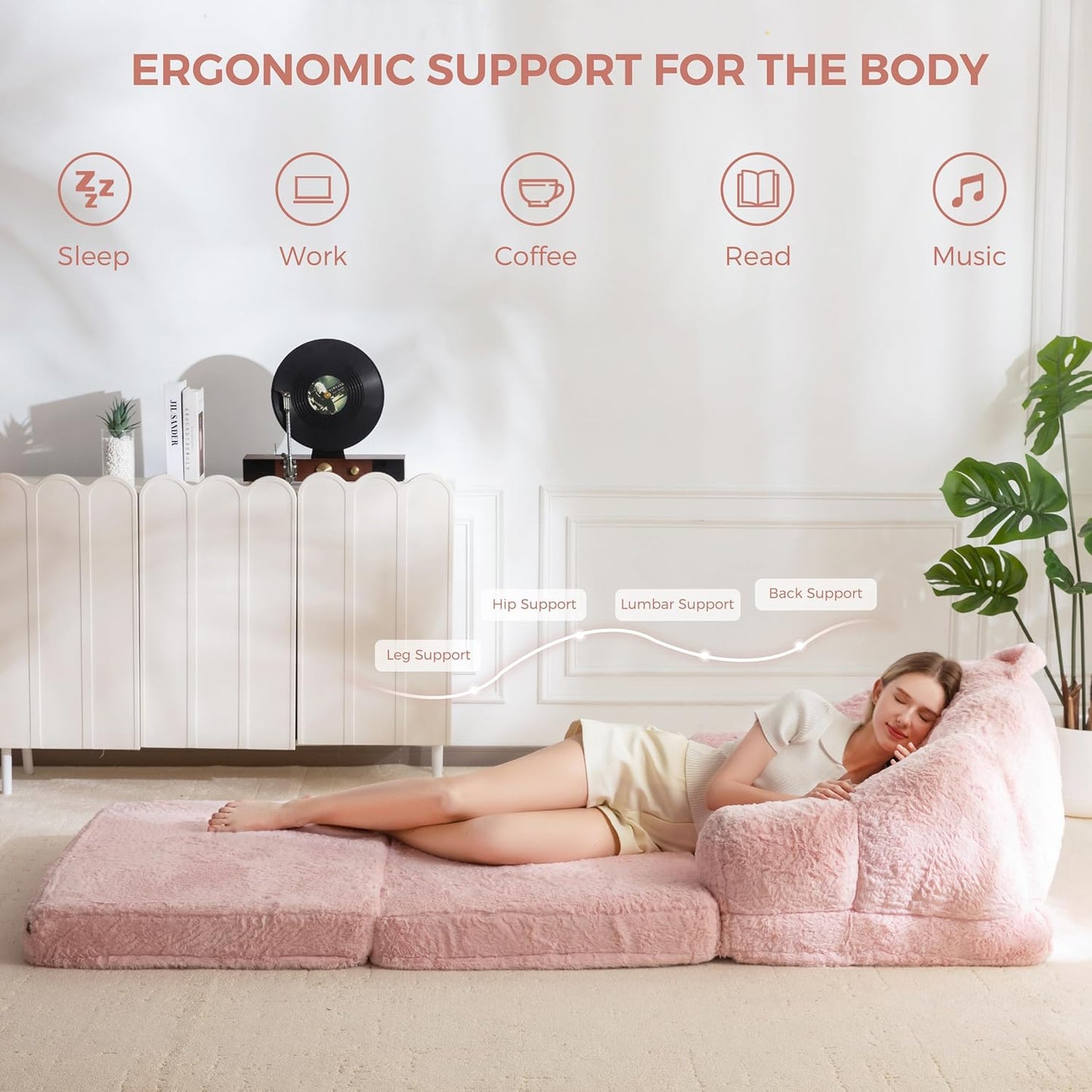 Foldable Plush Floor Sofa Bed Lounge Chair with Cushion