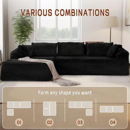 Modern L-Shape Convertible Sectional Sofa with Ottoman – Black Fabric Finish