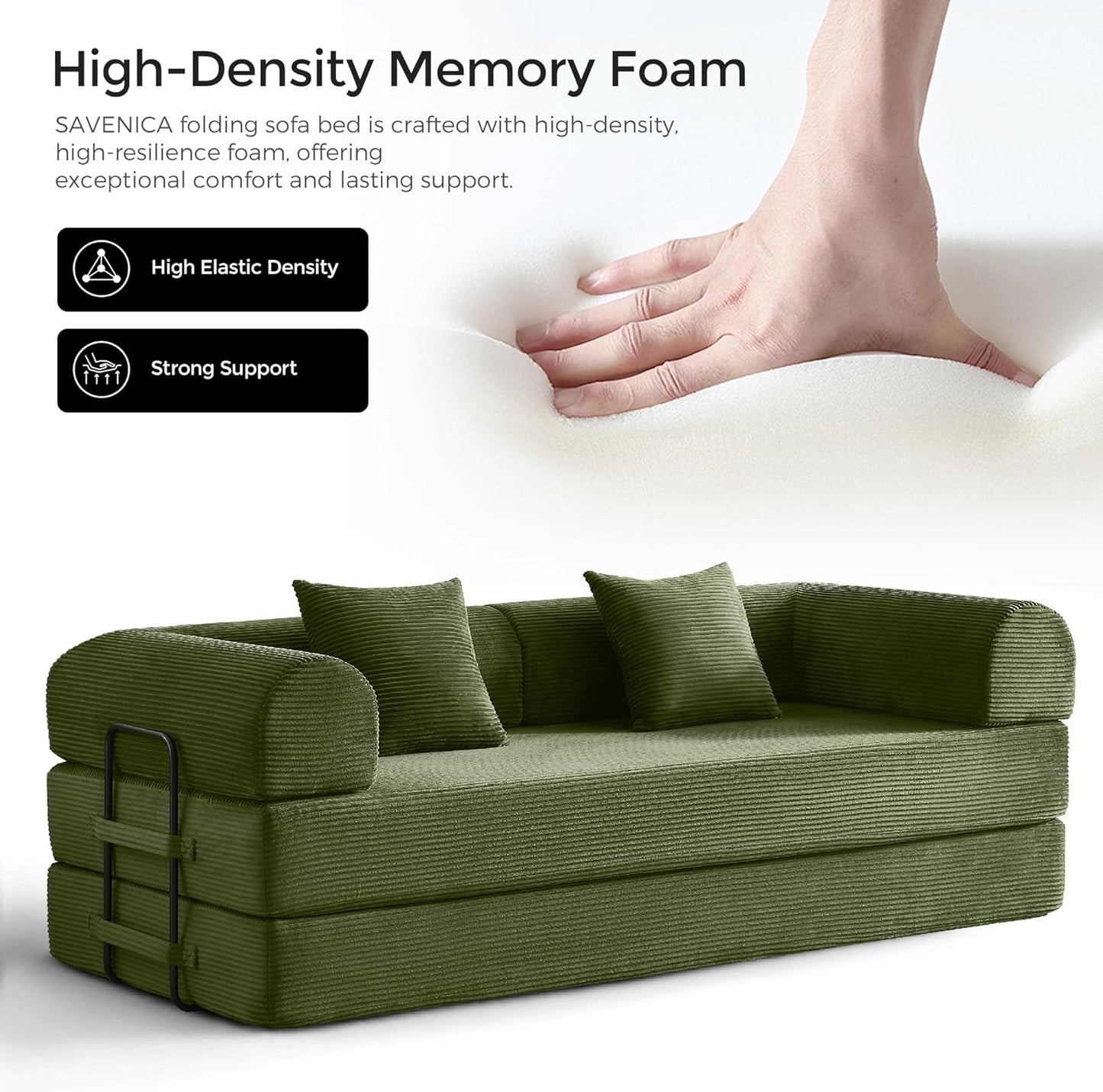 Convertible Fabric Sofa Bed Foldable Sleeper Couch Green