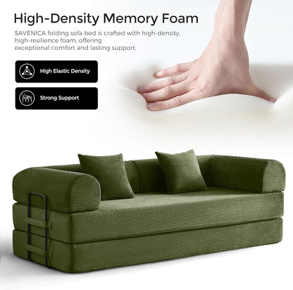 Convertible Fabric Sofa Bed Foldable Sleeper Couch Green