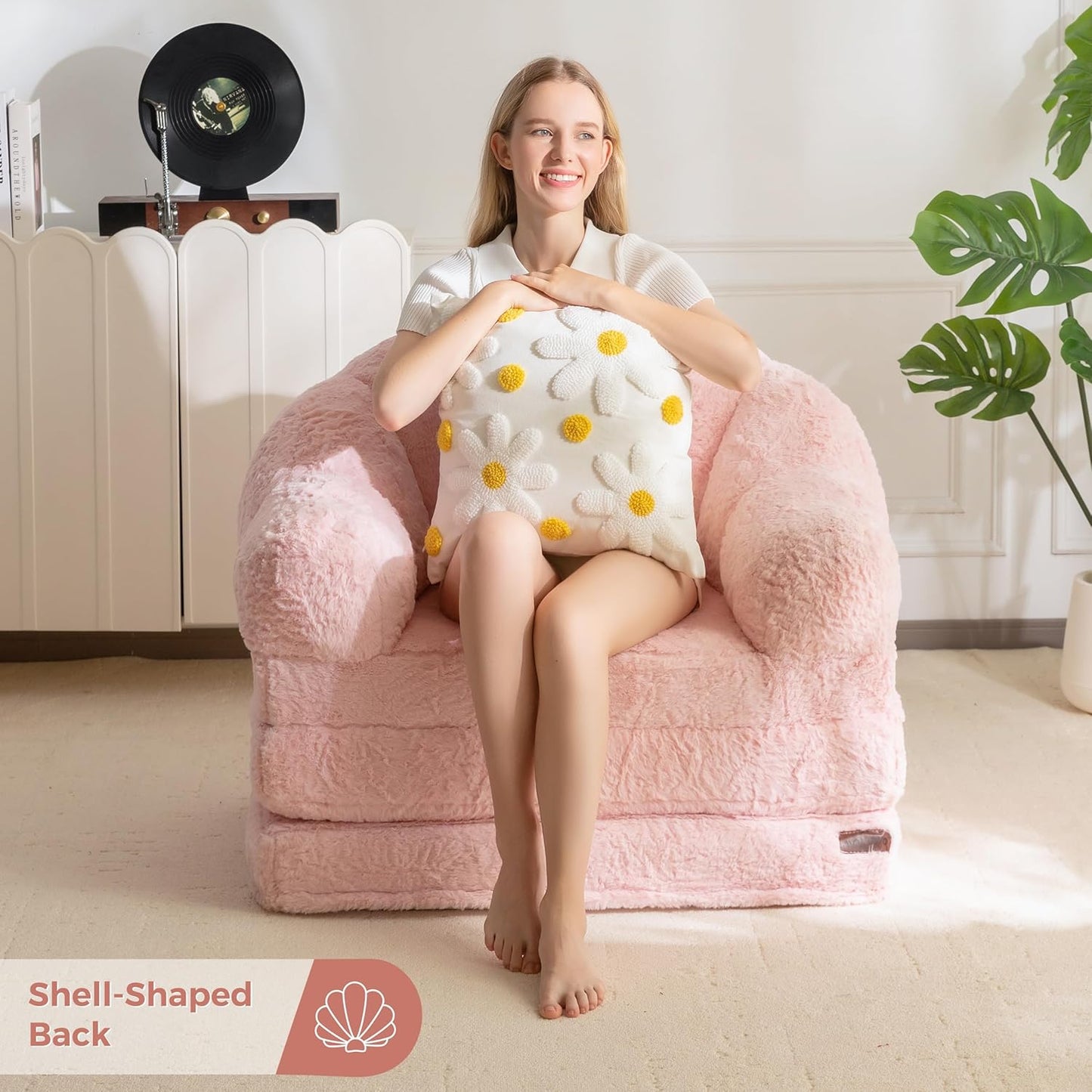 Foldable Plush Floor Sofa Bed Lounge Chair with Cushion
