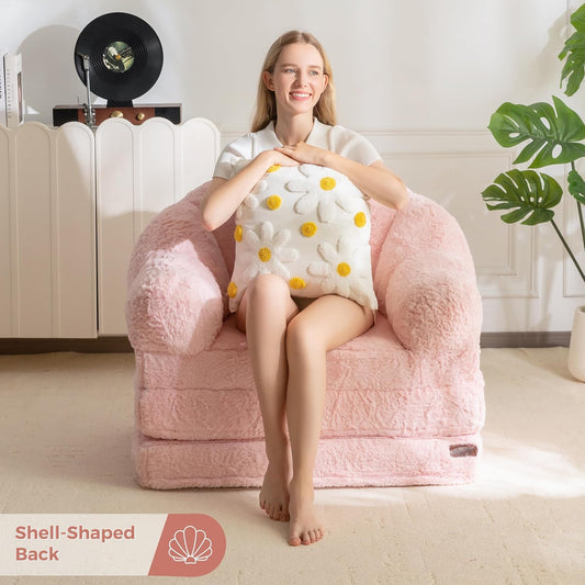 Foldable Plush Floor Sofa Bed Lounge Chair with Cushion