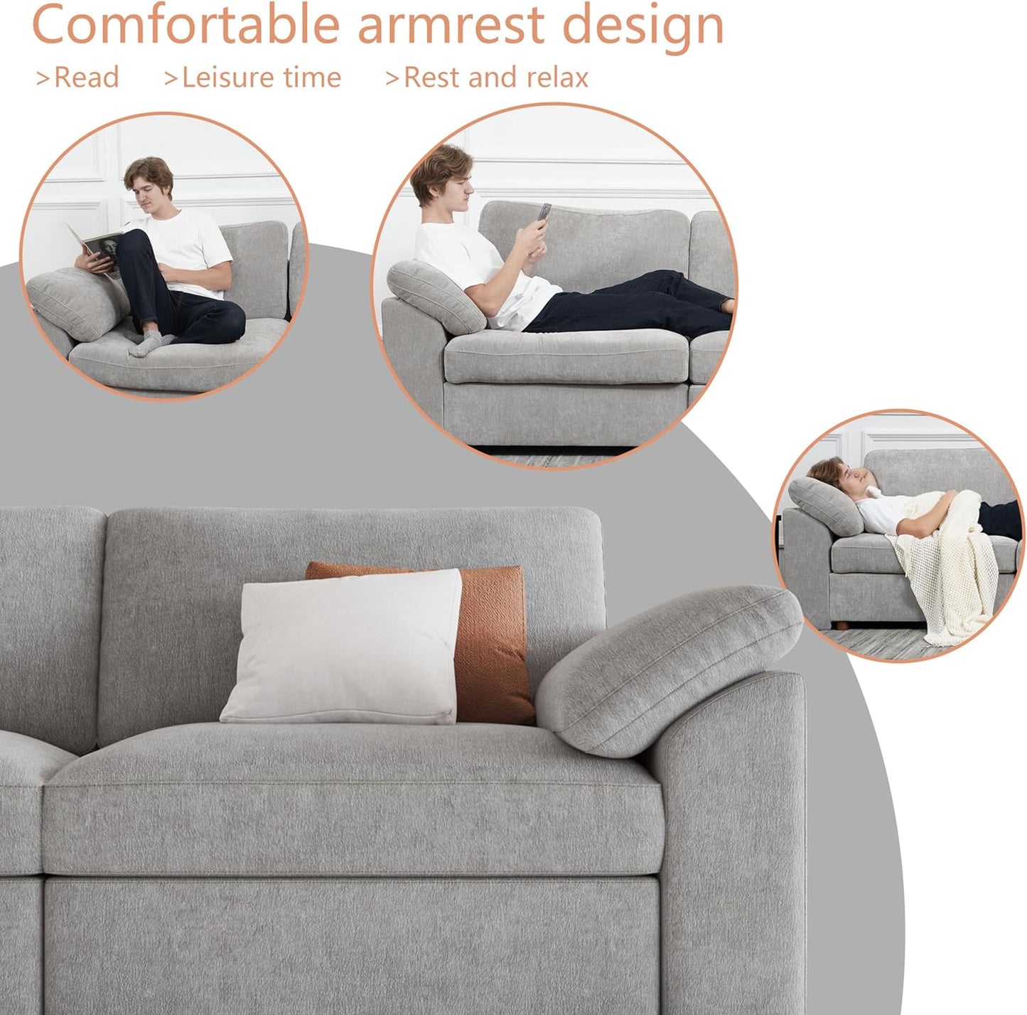 U Shape Modular Sectional Sofa with Ottoman Fabric Couch