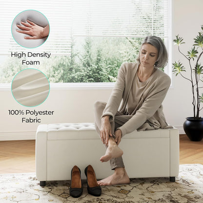 Modern Tufted Upholstered Storage Bench – Cream Fabric Ottoman Bench
