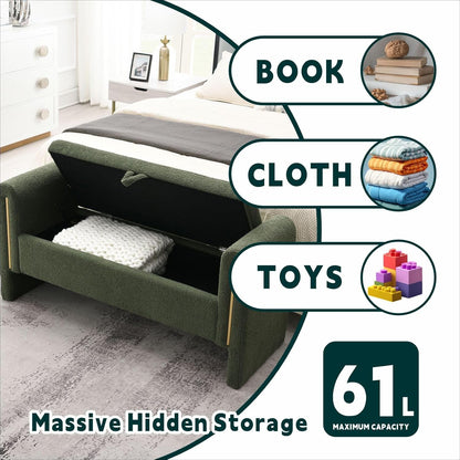 Modern Upholstered Storage Bench with Armrests