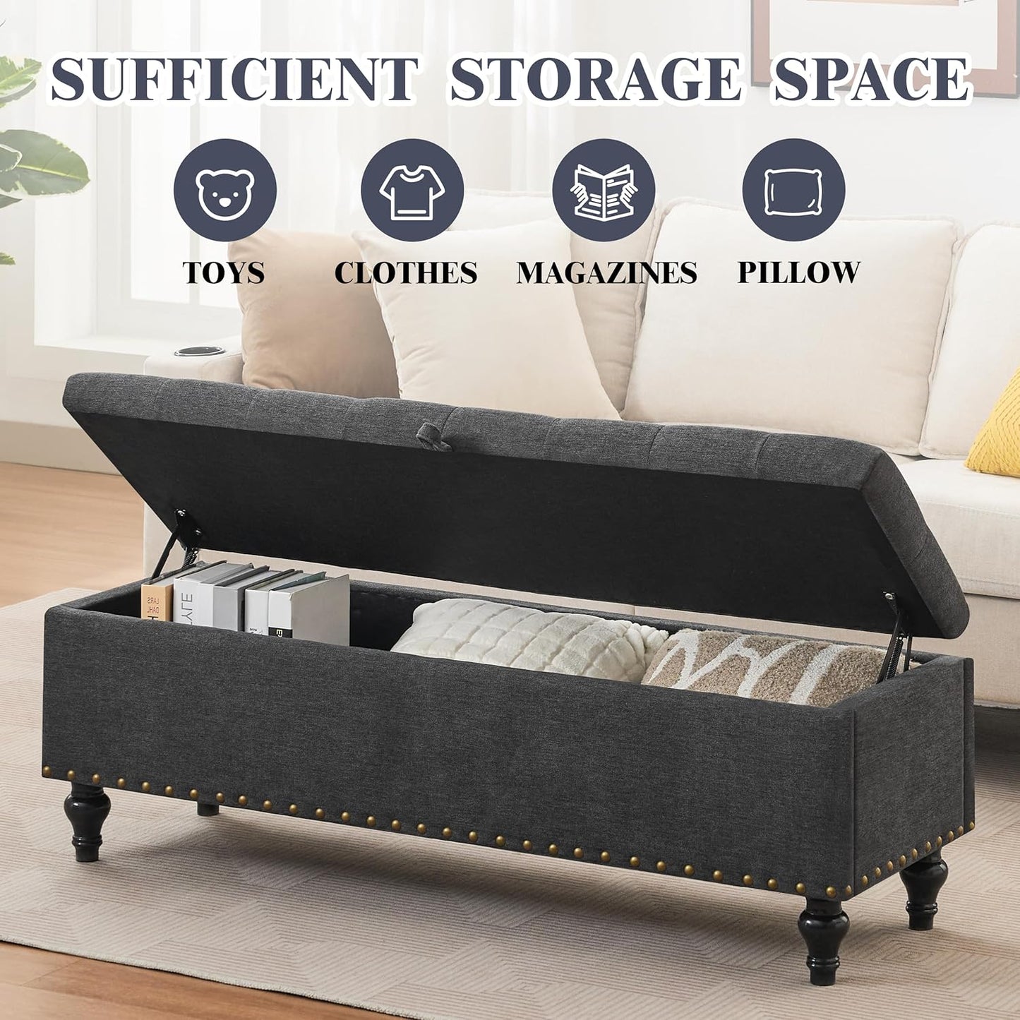 Classic Tufted Storage Bench with Nailhead Trim