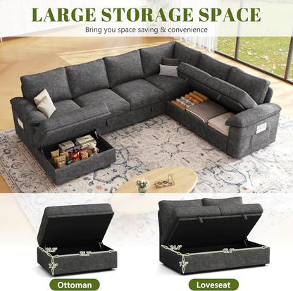 U Shape Sectional Storage Sofa Fabric Modular Couch
