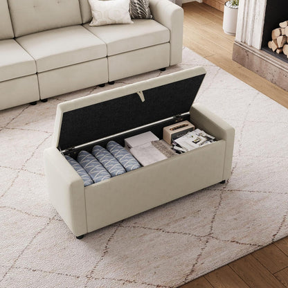 Modern Tufted Upholstered Storage Bench – Cream Fabric Ottoman Bench