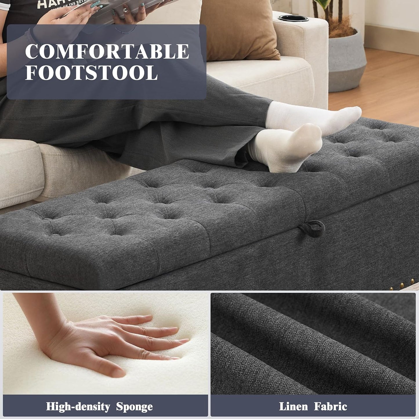Classic Tufted Storage Bench with Nailhead Trim