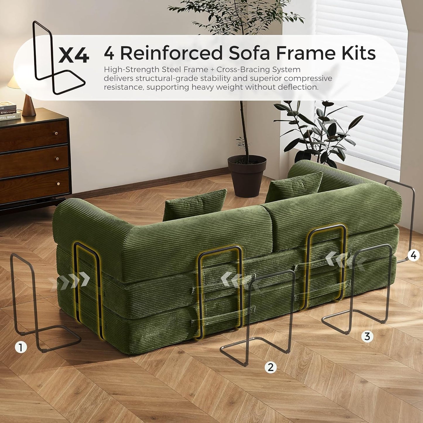 Convertible Fabric Sofa Bed Foldable Sleeper Couch Green