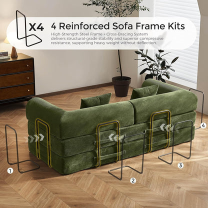 Convertible Fabric Sofa Bed Foldable Sleeper Couch Green