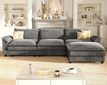 Modern L Shape Sectional Sofa Grey Fabric with Ottoman