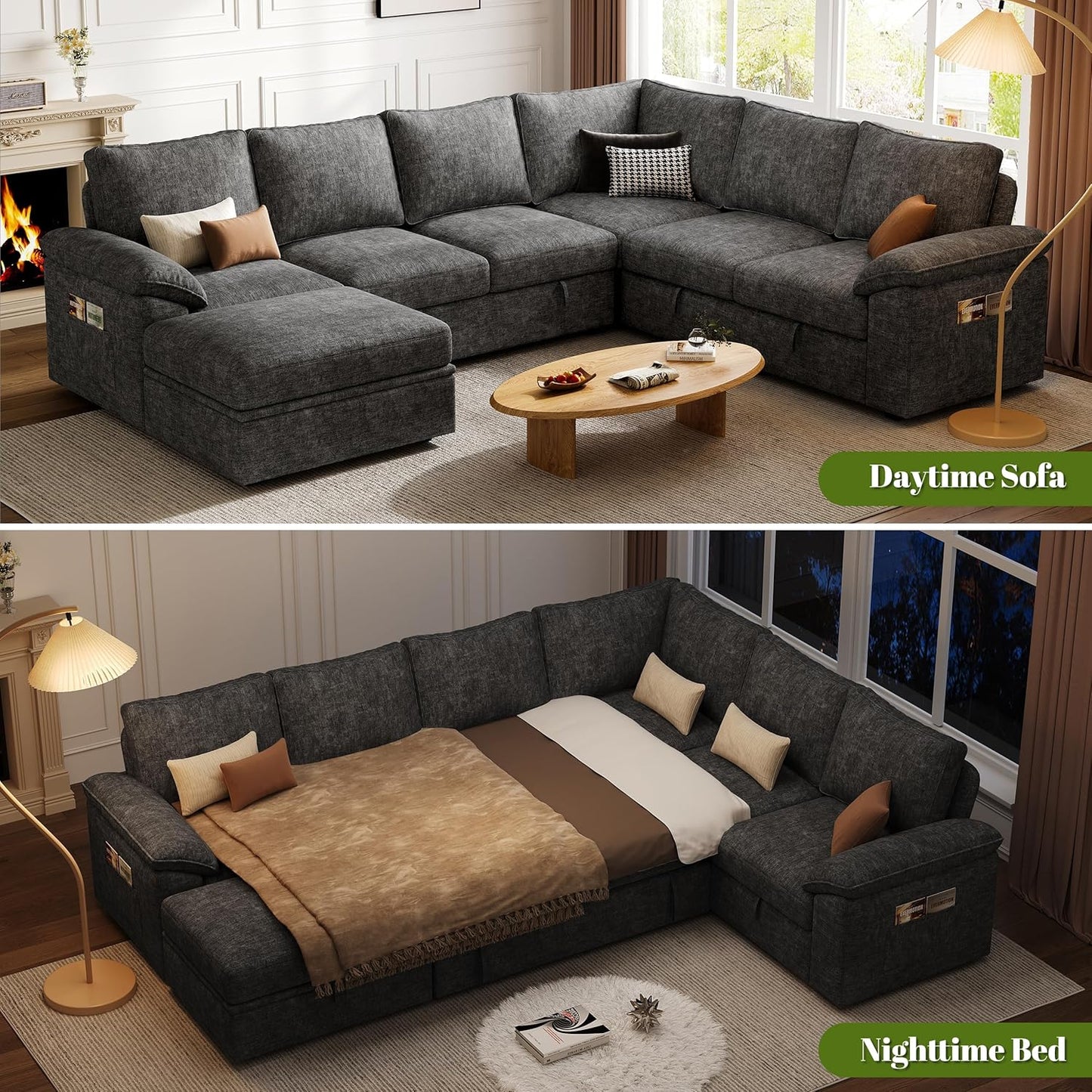 U Shape Sectional Storage Sofa Fabric Modular Couch