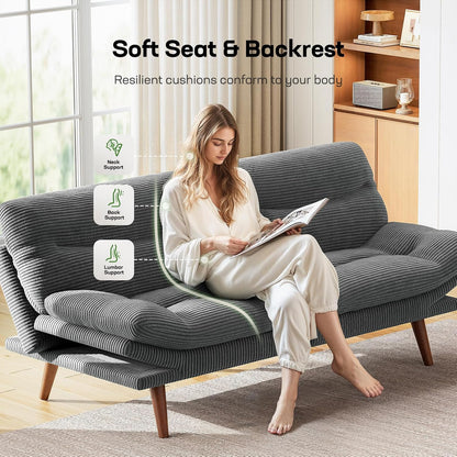 Adjustable Fabric 2 Seater Sofa Bed Futon Couch Gray