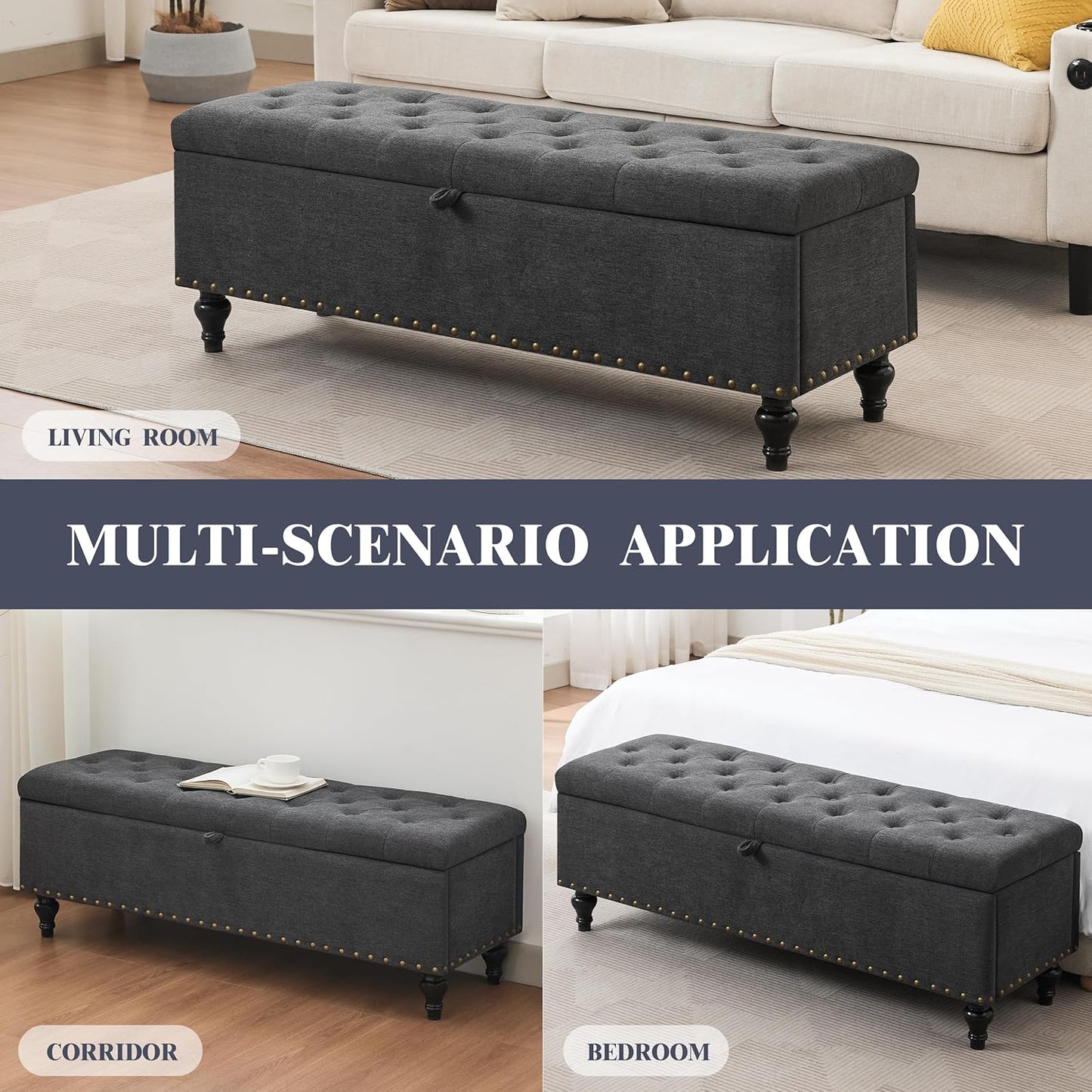 Classic Tufted Storage Bench with Nailhead Trim
