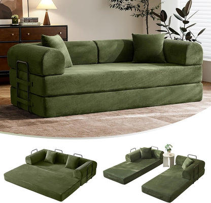 Convertible Fabric Sofa Bed Foldable Sleeper Couch Green