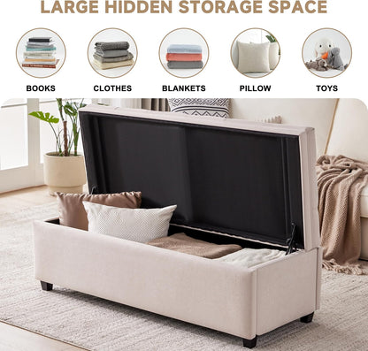 Modern Tufted Upholstered Storage Bench with Hidden Storage – Cream Beige