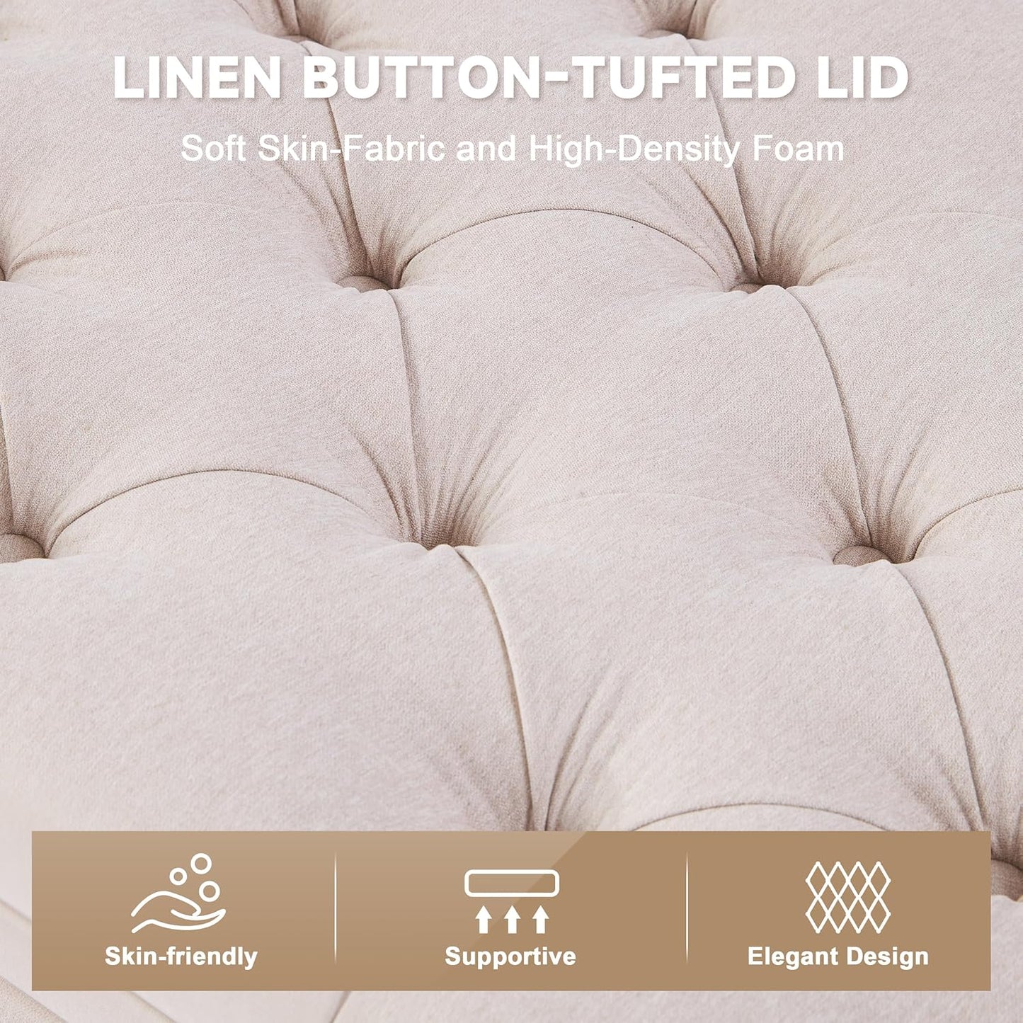 Modern Tufted Upholstered Storage Bench with Hidden Storage – Cream Beige