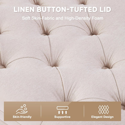 Modern Tufted Upholstered Storage Bench with Hidden Storage – Cream Beige