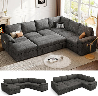 U Shape Sectional Storage Sofa Fabric Modular Couch